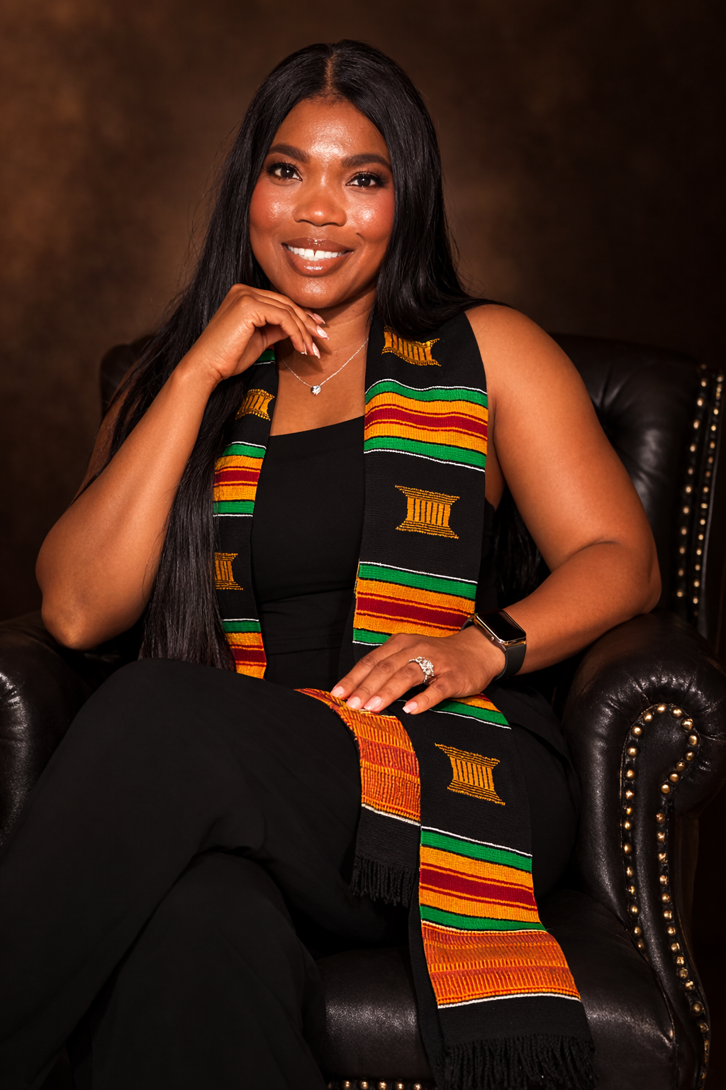 African Heritage Portrait – Elegant Kente Stole Professional Photo