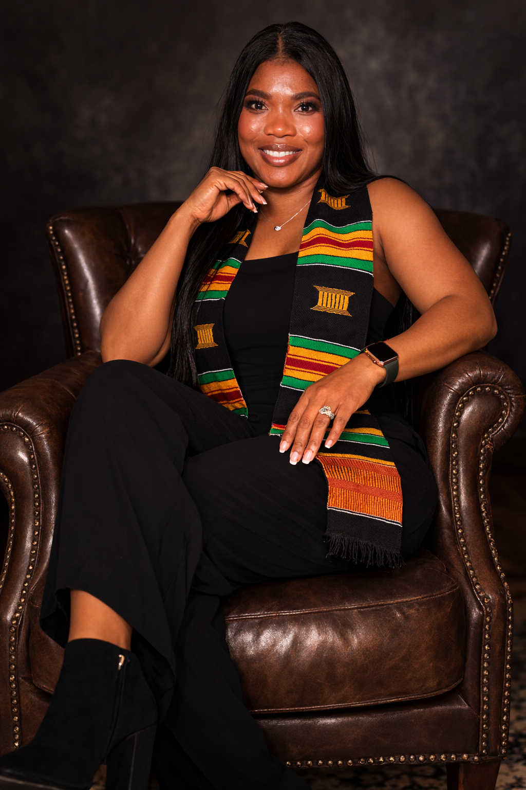 African Heritage Portrait – Elegant Kente Stole Professional Photo
