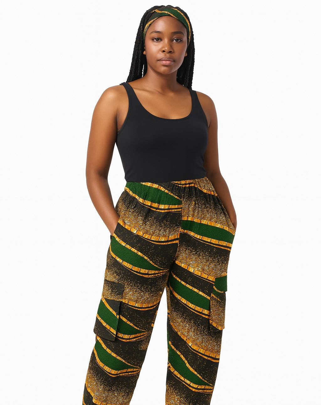 Multicolored Ankara Print Wide-Leg Cargo Pants / Geometric Multicolored Cargo Pants /African print Cargo Pants