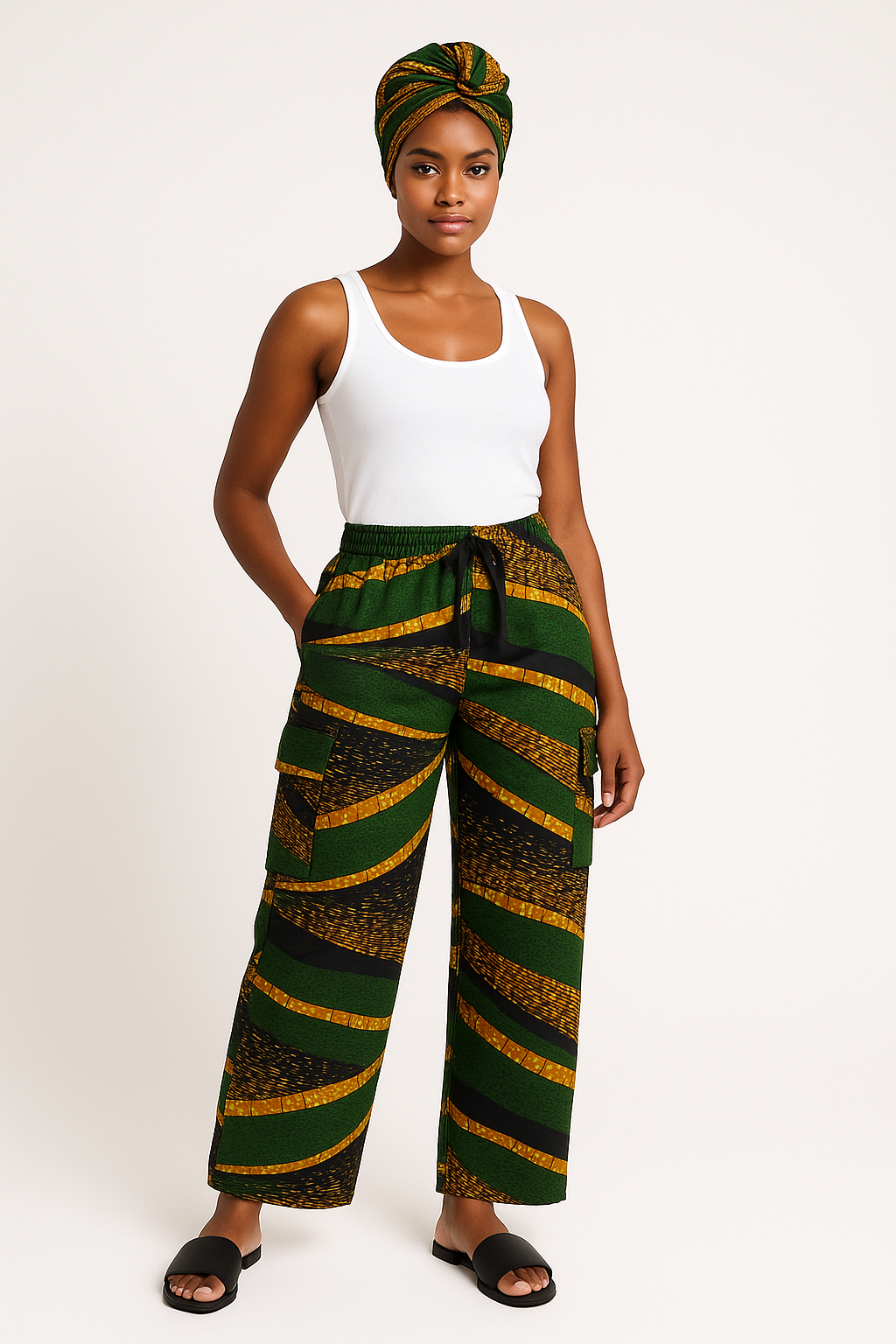 Multicolored Ankara Print Wide-Leg Cargo Pants / Geometric Multicolored Cargo Pants /African print Cargo Pants