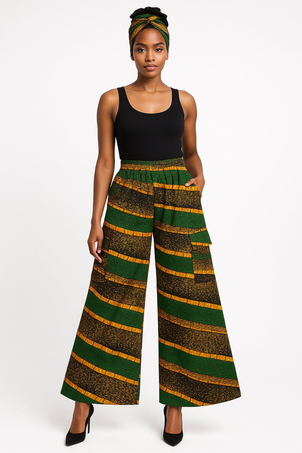 Multicolored Ankara Print Wide-Leg Cargo Pants / Geometric Multicolored Cargo Pants /African print Cargo Pants