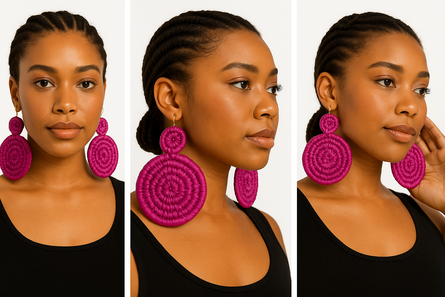 Fuchsia Woven Statement Circle Earrings