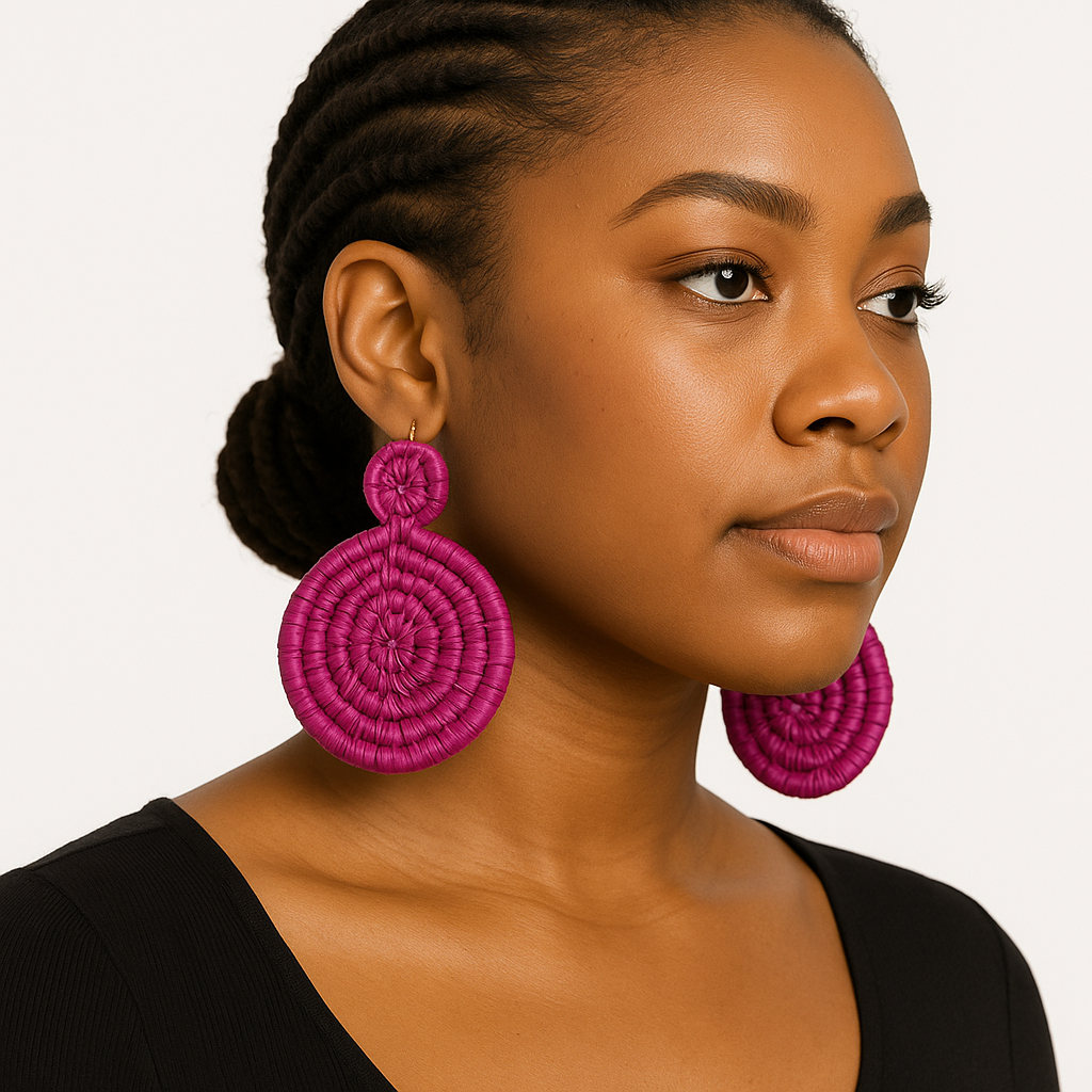 Fuchsia Woven Statement Circle Earrings