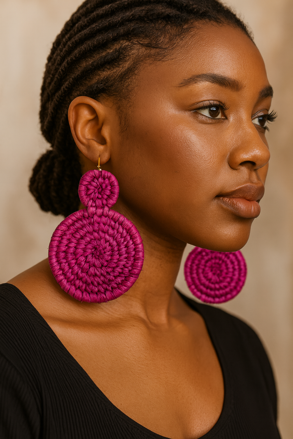 Fuchsia Woven Statement Circle Earrings