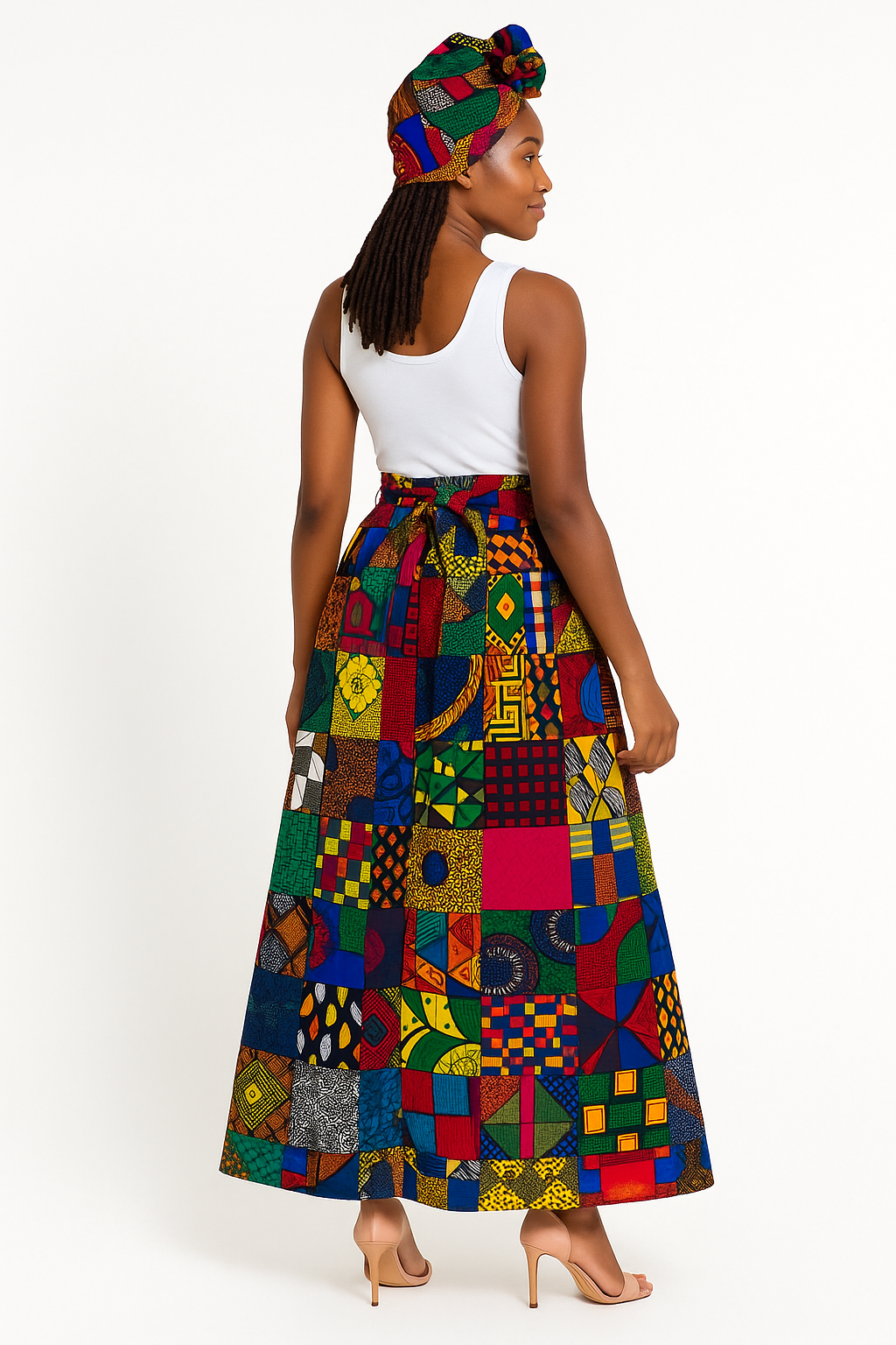 Quilt-Style Ankara Maxi Skirt /
Multi-Print African Patchwork Skirt